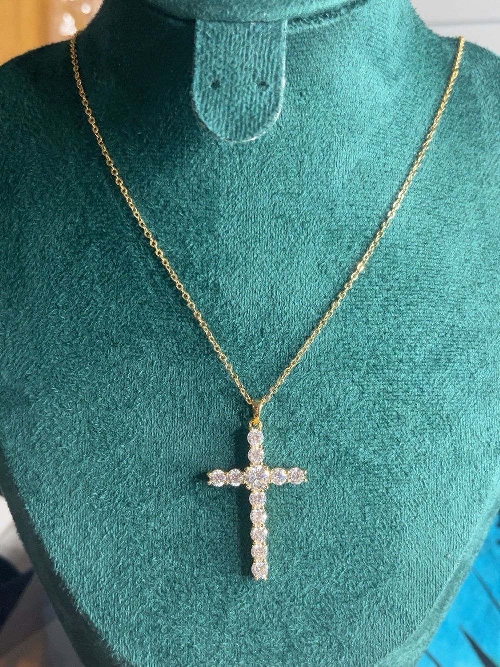 4.1 CT D Color Moissanite Gold Tone Cross Necklace 18–20” GRA DTP